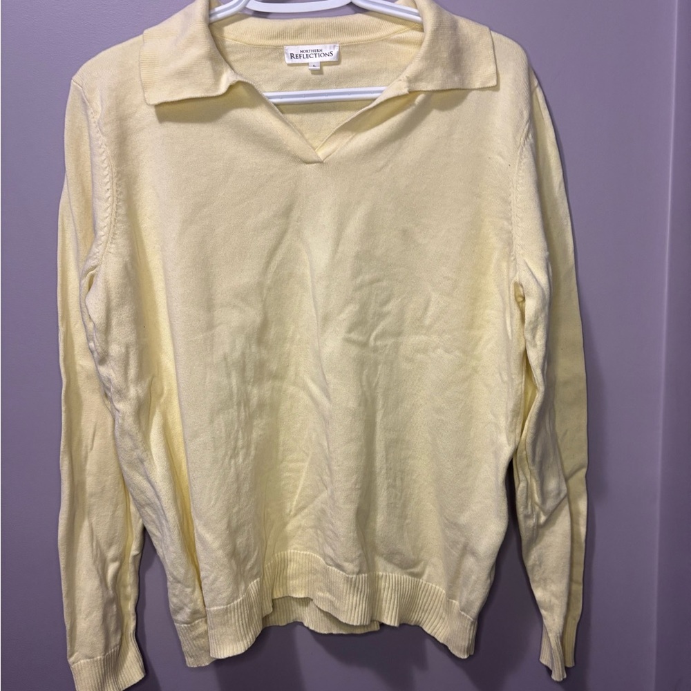 Northern Reflections Vintage Yellow Collared V-Neck Knit Sweater Large